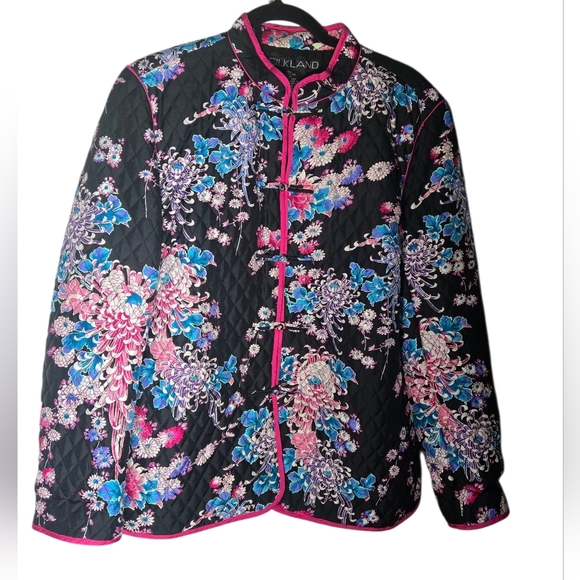 SilkLand Jackets & Blazers - SilkLand Vibrant Floral Silk Coat, Beading, Artsy, Asain, Size XL